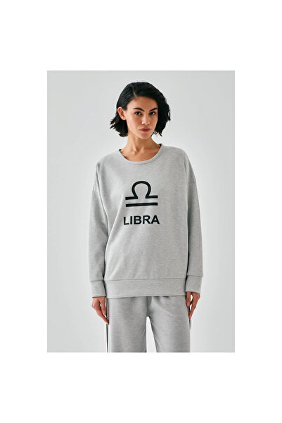 Narnuga Mi̇ray- Women's Gray Libra Zodiac Sign O Oversized 2 Thread Tracksuit Home Wear Set