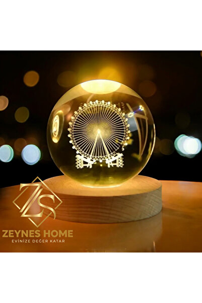 Zeynes Home 3D Kristal Özel Tasarım Cam Küre–Ahşap Altlıklı Renk Değiştiren U...