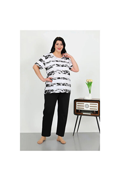 Narnuga Mi̇ray- Women's Plus Size Short Sleeve Combed Cotton Pajama Set White