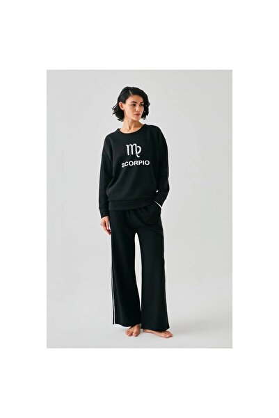Narnuga Mi̇ray- Women's Black Scorpio Zodiac Sign O Oversized 2-Piece Tracksuit Home Wear Set