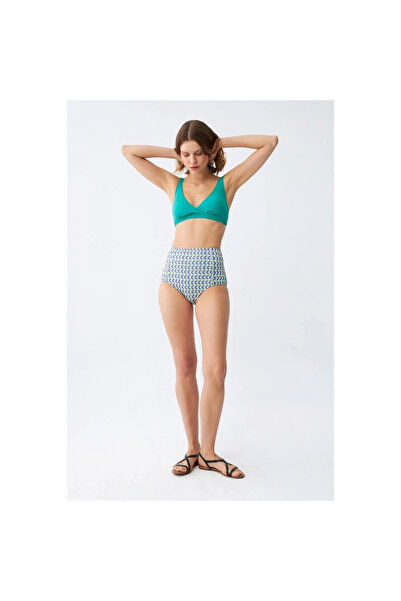 Narnuga Mi̇ray- Women's Green Padded Geometric Patterned High Waist Bikini Set