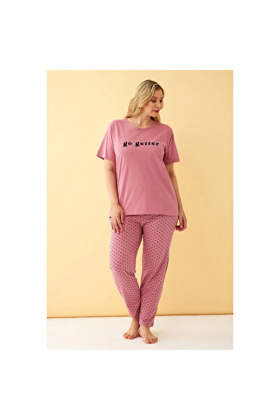 Narnuga Mi̇ray- Women's Salmon Go Getter Printed Plus Size Pajama Set
