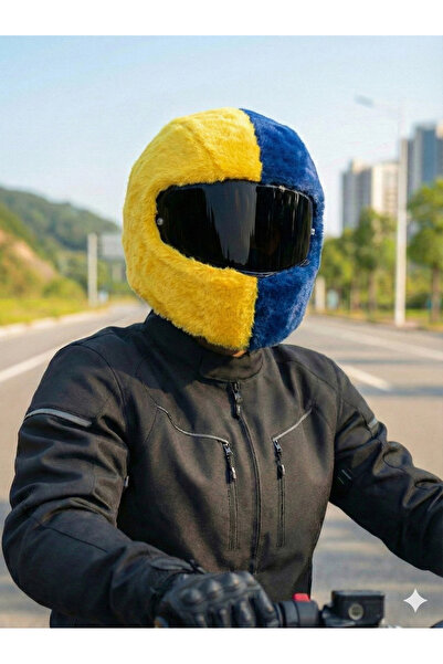 Beta Sarı Lacivert Kask Kılıfı Peluş Taraftar Motosiklet Aksesuarı