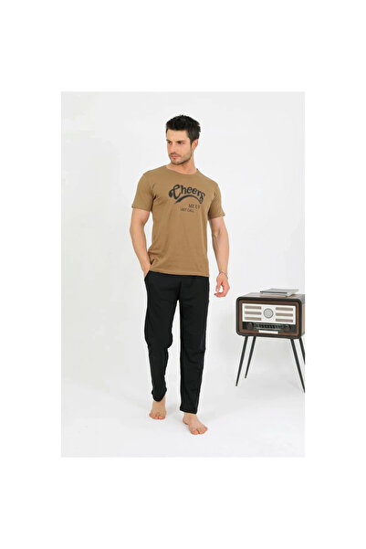 Narnuga Mi̇ray- Men's Cotton Short Sleeve Pajama Set Mink