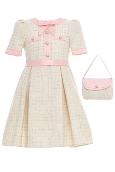 Pamina Рокля за момичета от туид в прасковен цвят