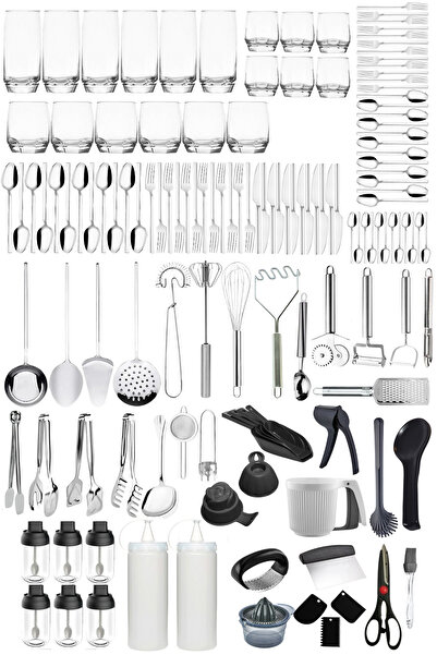 Mirilliahome Cup Set 18 Piece Water Glass Set – 72 Piece Dowry Set with Forks, Spoons, and Knives
