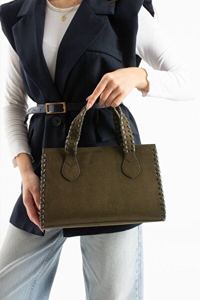 SHIKIRTI Suede Large Size Edge Leather Trim Stitched Model Women's Hand and Shoulder Bag