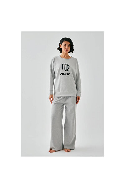Narnuga Mi̇ray- Women's Gray Virgo O Oversized 2-Piece Tracksuit Home Wear Set