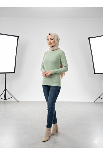 sedadenizstore Women's Solid Color Basic Corded Fabric High Neck Long Sleeve Blouse Set of 3