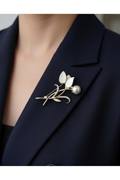 Defne İNCİLİ SEDEFLİ METAL BROŞ