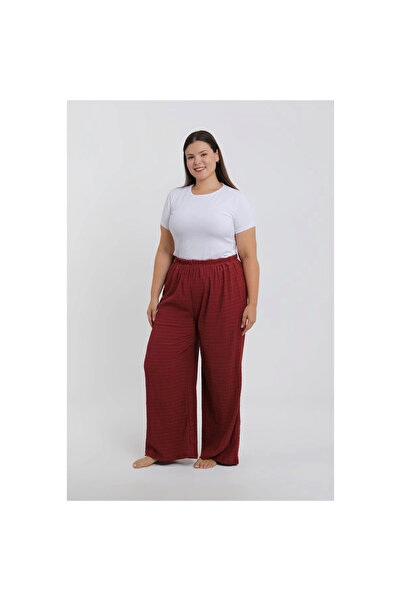 Narnuga Mi̇ray- Women's Plus Size Burgundy Comfortable Fit Baggy Single Bottom Pants