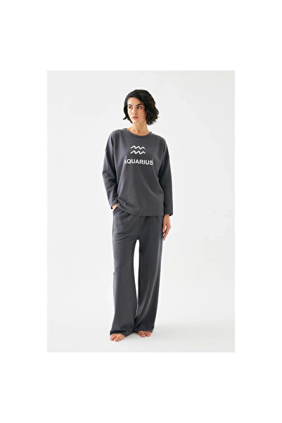 Narnuga Mi̇ray- Women's Smoked Aquarius Zodiac Sign O Oversized 2-Piece Tracksuit Home Wear Set