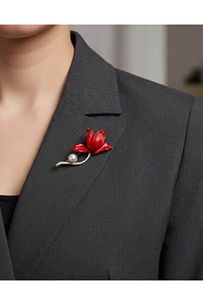 Defne İNCİLİ LALE METAL BROŞ