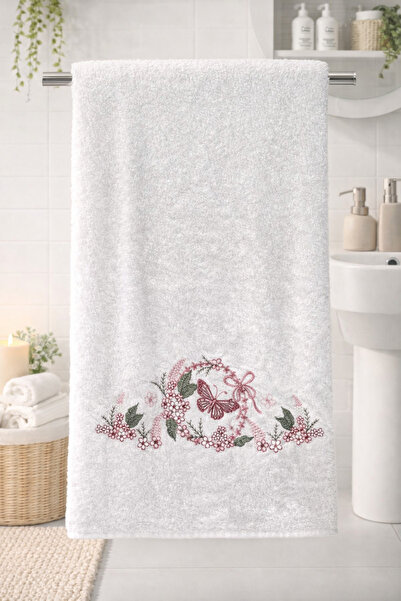 Bella Home Bamboo Cotton 50 X 90 cm Embroidered Hand Towel