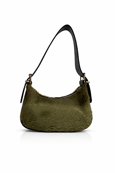 Bersia Women's Belted Plush Fur Baggy Bag