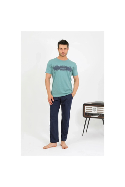 Narnuga Mi̇ray- Men's Cotton Short Sleeve Pajama Set Water Green
