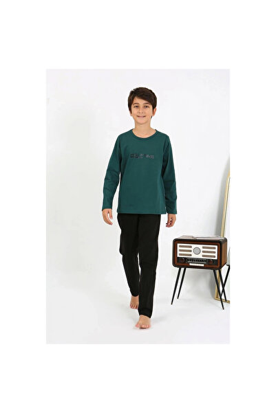 Narnuga Mi̇ray- Boys' Long Sleeve Combed Cotton Pajama Set Emerald Green