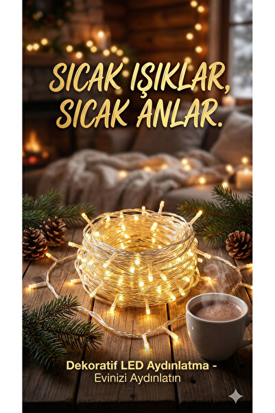 CALIBURN 10 Metre 100 LED Sıcak Beyaz Peri Şerit Işık - Eklenebilir, İç Mekan...