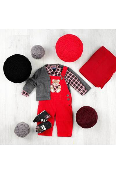 Mamnon علبة مواليد 3 قطع كاروهات أحمر مع حذاء