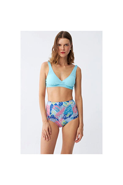 Narnuga Mi̇ray- Women's Padded Top Tropical Pattern High Waist Bikini Set - Ice Blue