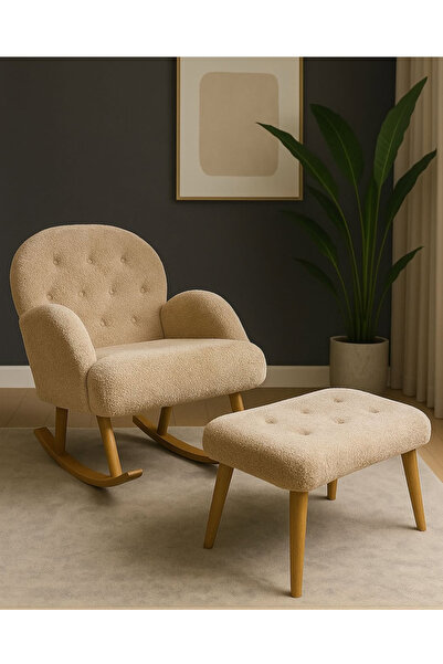 ADANUR DESIGN Sallanan Ahşap Ayaklı Berjer Koltuk Kahverengi