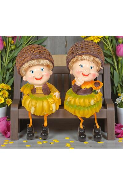 ELSELİFE Ayakları Sallanan Neşeli Muz Kafalar Biblo 2’li Set Dekoratif Obje E...