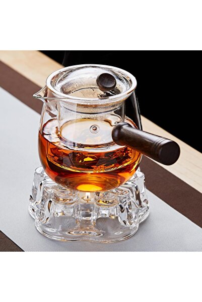 Generic Heart-shaped crystal glass tea kettle with a heat-resistant, transparent glass heating base.