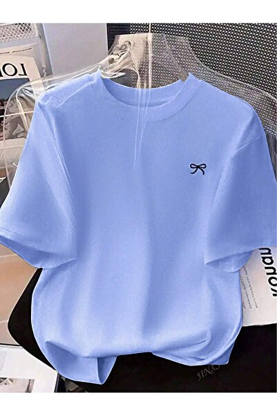 EYAX MODA MİNİK KURDELE BASKILI OVERSIZE TİŞÖRT