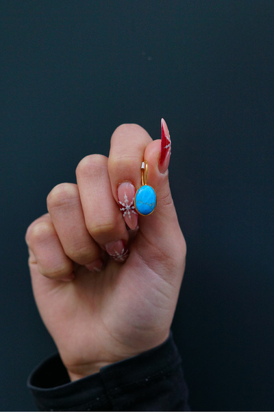 UZUNDAĞ KUYUMCULUK 14 Ayar Altın Oval Firuze Doğal Taşlı Küpe