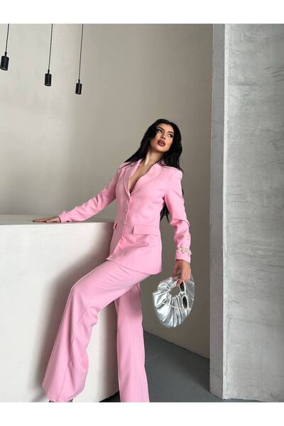 Bella Breeze Women's Four Button Blazer Jacket and Wide Leg Pants Suit