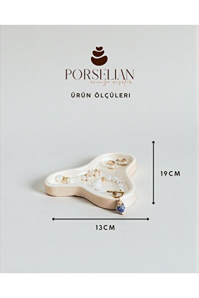 Porselian Decorative Zigzag Shaped Cream Jewelry Plate and Presentation Bowl 19X13 cm Modern Wavy Decor