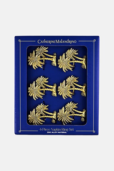 Catherine Malandrino 6 Pcs Stainless Steel Napkin Ring Set, Gold