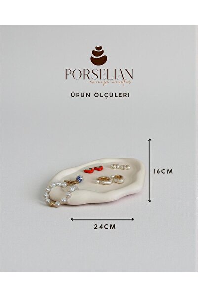 Porselian Dekoratif Bulut Formlu Ekru Takı Tabağı ve Sunum Kasesi 19x13 cm Mo...