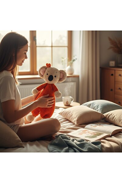 ilmekdurağı Sevimli Kadife Koala Turuncu Amigurumi Uyku Oyuncağı
