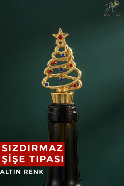 Haneliya Yılbaşı Ağacı Şarap Şişesi Yağ İçecek Tıpası Altın - Hava Sızdırmaz ...