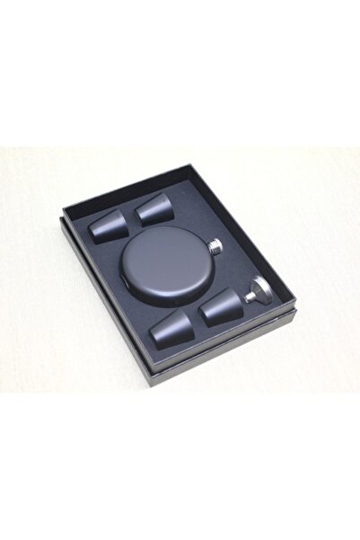 Kızıltoprak 4 Shot Glass Flask Set Oval Design Round Black 1St Class Stainles...