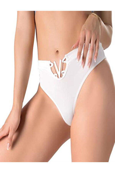 Aria's Closet Arias Closet Tanga cu talie înaltă albă cu accesorii metalice î...