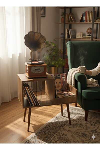 RMD SHOP Sera Plak-Pikap ve Gramofon Sehpası BAROK CEVİZ