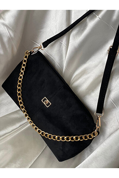 Nurf Dikdörtgen Zincir Detaylı Çapraz & Omuz Askılı Kadın Çanta (Süet Görünüm...