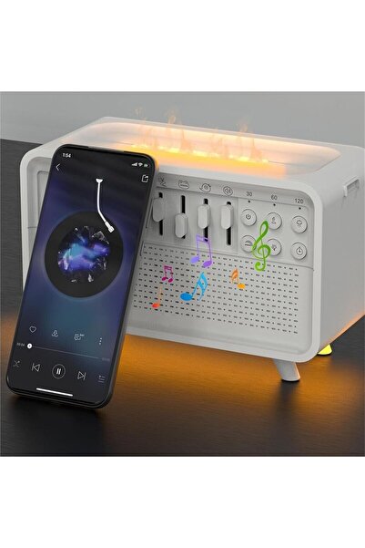 Generic جهاز ترطيب هواء بتصميم لهب كلاسيكي وجهاز توليد الضوضاء البيضاء - 8 أصوات مهدئة وضوء ليلي