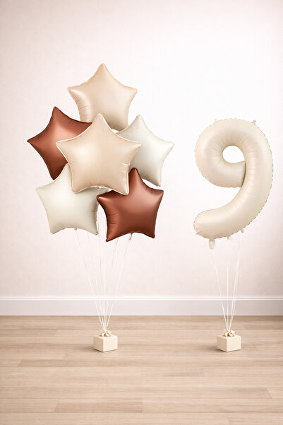 Balonsan -9- Year Old Retro Beige Star Birthday Set