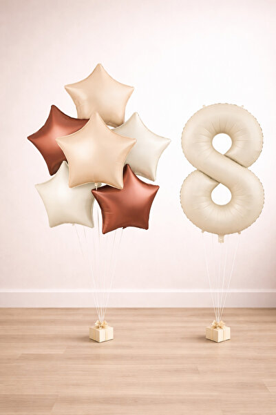 Balonsan -8- Year Old Retro Beige Star Birthday Set