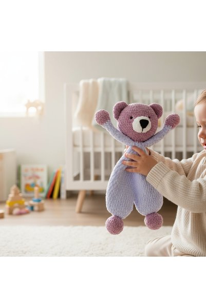 ilmekdurağı Sevimli Kadife Ayı Lila Amigurumi Uyku Oyuncağı