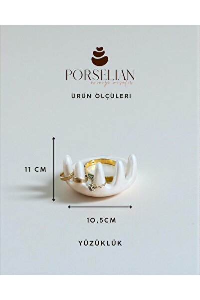 Porselian Decorative Varnished Ring Stand and Cream Jewelry Plate 11X10.5 cm Minimalist Jewelry Organizer