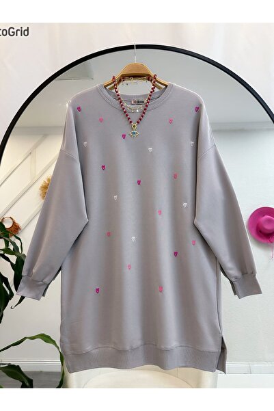 Çalışkan KALP NAKIŞLI PENYE TUNİK [ geniş kalıp, 85 cm ort]