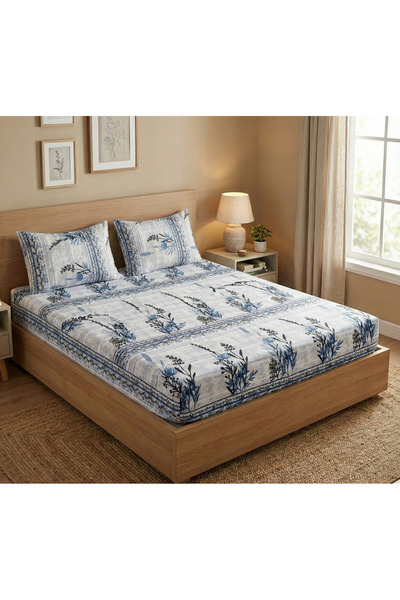 ChicMaison King Size Double Cotton |   Elastic |   Sheet Set |   Blue Dal