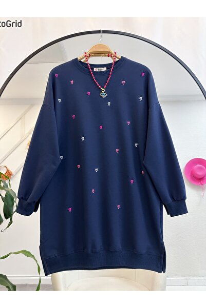Çalışkan KALP NAKIŞLI PENYE TUNİK [ geniş kalıp, 85 cm ort]