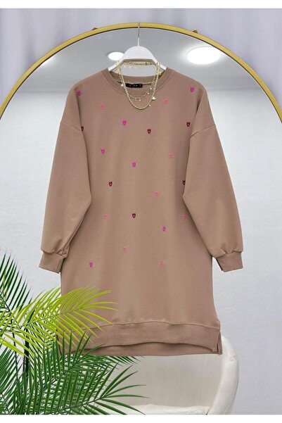 Çalışkan Heart Embroidered Combed Cotton Tunic [Wide Fit, 85 cm Medium]