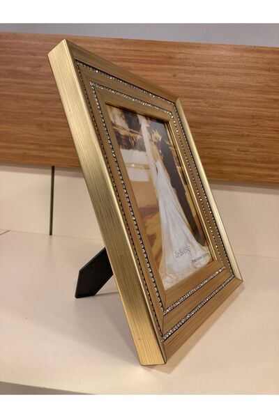 PLUS HOME إطار صور ذهبي بصفين من الأحجار مقاس 15×20 سم