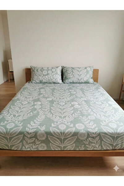 Maki Home Makiteks 100% Cotton Floral Patterned 160X200+2*(50X70) Double Elastic Sheet and Pillowcase